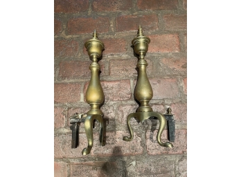 Awesome Pair Of Antique Brass Andirons
