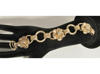 Vintage Napier Sterling Silver Rose Gold Wash Floral Bracelet 7'