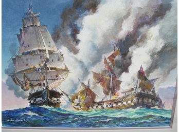 John Roberts Oil Painting Tall Ships Battling At Sea