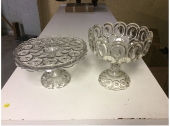 Antique Pressed Glass Cake Stand And Fruit Compote