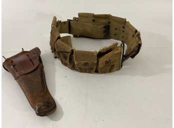Vintage Ammo Pouch And Leather Pistol Holster