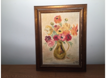 Oil On Canvas Flowers In Pitcher, Signed C. Cueve 1965