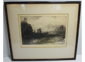 Original Seymour Hayden Etching 'On The Test' Signed In Pencil Framed Under Glass