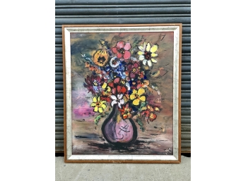 Colorful Mid Century Modern Abstract Flower Bouquet Still Life Signed