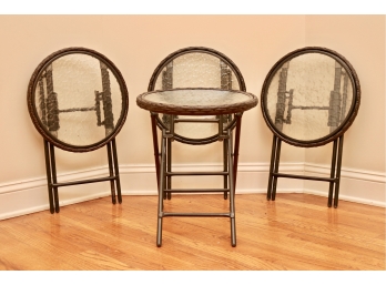Set Of 4 Glass And Metal Outdoor Lounge Side Tables