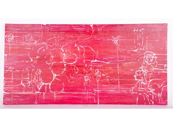 Red Abstract Titled 'George And The Lion' By Lindsay Nobel