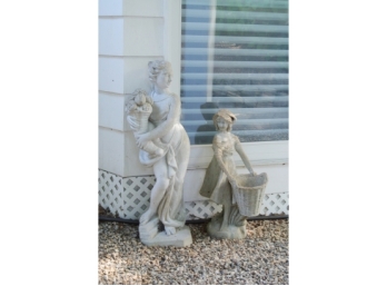 Pair Cast Cement Garden Figures