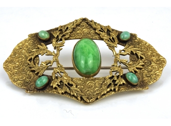 Vintage Brooch With Cabochon Art Glass
