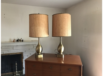 Pair Mid Century Antiqued Brass Lamps
