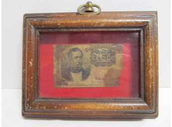 Early 1800's Fractional Currency Note Framed Under Glass