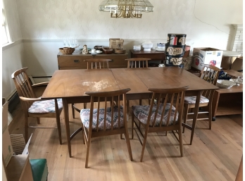 Mid Century Modern Dining Room Table W/Leaf & 6 Chairs (See Description)