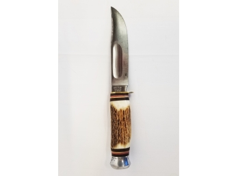 Vintage Edge Mark Solingen Germany Stag Antler Handle Hunting Knife 426 With Leather Sheath