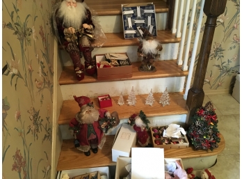 Large Group Of Christmas Items Including Santa Figures