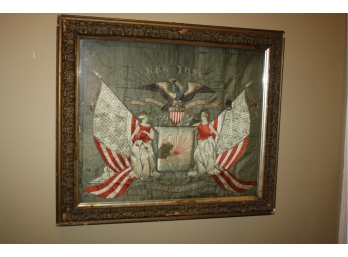 EARLY NAVAL WWI Silk Embroidery, Framed