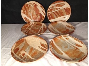 Six Beautiful Handmade Footed Japanese Ceramic Plates.