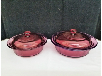 2 Vintage Corning Pyrex Cranberrry Visions Glass Cookware