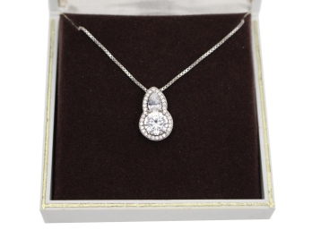 Sterling Silver Crystal Pendant And Box Chain Necklace