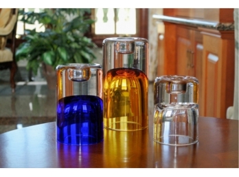 Three Colorful Heavy Glass Holders