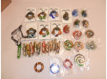 New 42 Pc Mixed Lot Glass Swirl Necklaces & Pendants