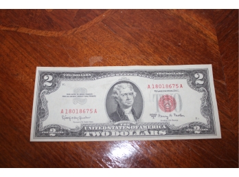 Series 1963A United States Two Dollar Bill Red Seal A18018675A
