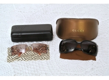 Two Pair - Gucci And Versache Sunglasses With Case