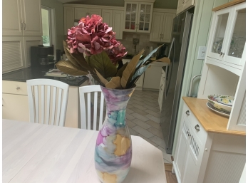 Multi-Colored Vase With Faux Hydrangea