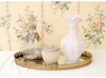 Dresser Jar, Vases And A Mirrored Tray - 4 Pcs