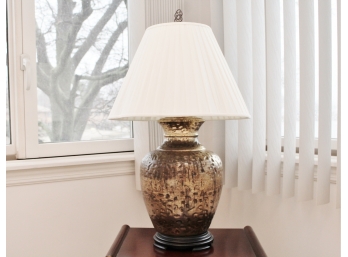 Large Ceramic Lamp With Pleated Shade