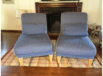 Pair Of C.R.Laine Blue Upholstered Slipper Chairs
