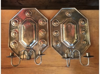 Pair Of Brass Clad Wall Sconces