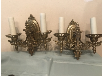 Pair Of Electrified Brass Sconces