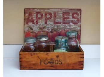 Vintage Foods Urugury Corned Beef Crate With Three Canning Jars & Apples Sign