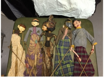Set Of Five Traditional Indonesian Stick Puppets