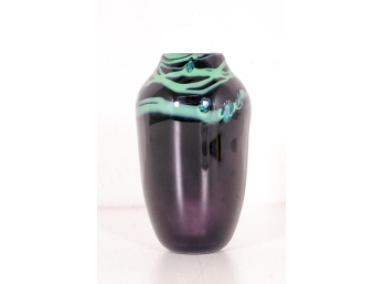 Signed Black & Green Art Glass Vase
