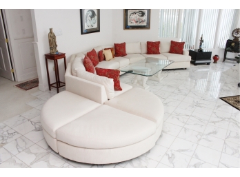 Ivory Contemporary Sectional Sofa And Floral Pillows