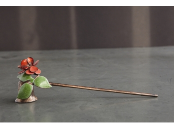 Candle Snuffer With Decorative Enamel Flower And Leaves