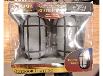 New Prime Outdoor Pair Of Black Finish Frosted Glass Lighting Fixtures Model # 420396-05