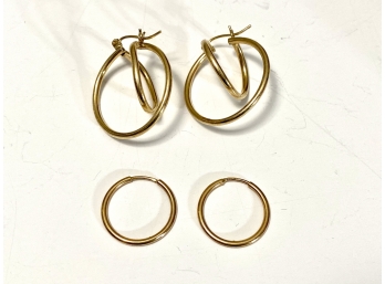 14K Gold Intricate Hoop Earrings And Very Small Gold Mix Earrings