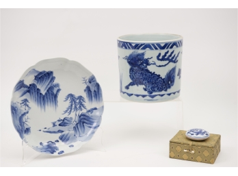 Chinese Cache Pot, Plate And Paste
