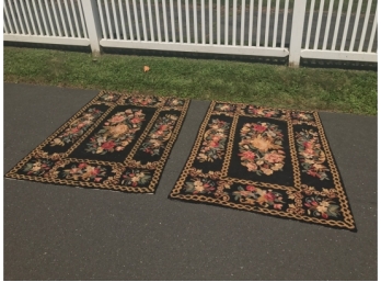 Matched Pair Vintage Hooked Area Rugs