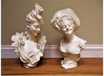 Pair Vintage Painted Plaster French Busts