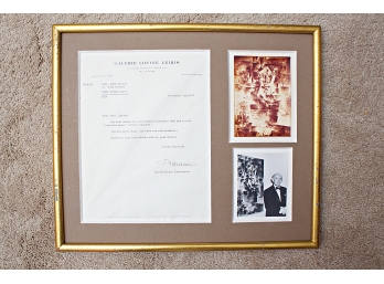 Framed Letter Signed By Daniel-Henry Kahnweiler, Calerie Louis Leiris, Paris