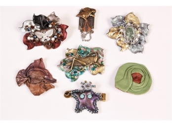 Collection Of Large Designer Custom Mix Media Brooches