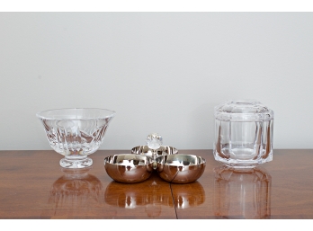 Stainless Steel Condiment Dish, Lidded Glass Jar & Small Glass Bowl