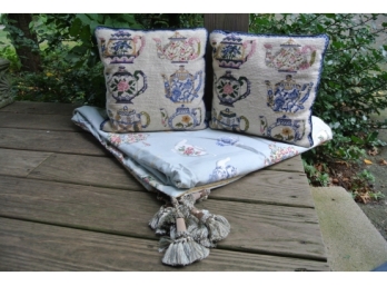 Cute Tea Pot Themed Pillows And Table Cover / Throw