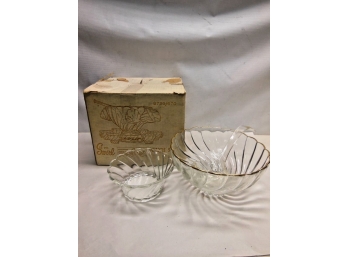 Vintage Hazelware 15 Piece Swirl 22k Golden Accent Glass Punch Set, # 8729/670