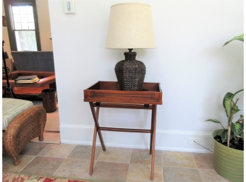 Asian Style Tray On Stand Side Table + Lamp