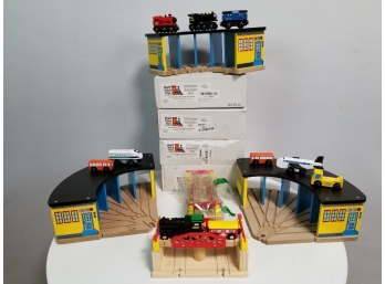 Lot Wooden Railway Toy Train Tracks, Train Depots & Trains Compatible