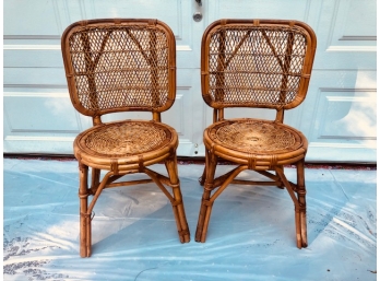 Pair Of Vintage Bamboo & Rattan Chairs