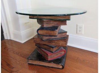 Viantage Faux Stacked Books Glass Top Side Table